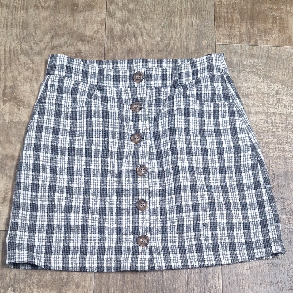 Plaid Button-Front Skirt